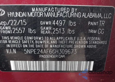 2016 Hyundai Sonata Se from USA, damaged, VIN 5NPE24AF6GH309673
